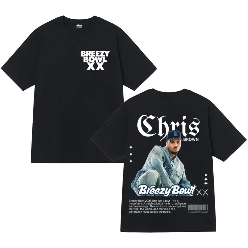 

Chris Brown Breezy Bowl XX 2025 Tour Harajuku T Shrit Мужские модные футболки большого размера Свободные юмористические повседневные уютные футболки Уличная одежда