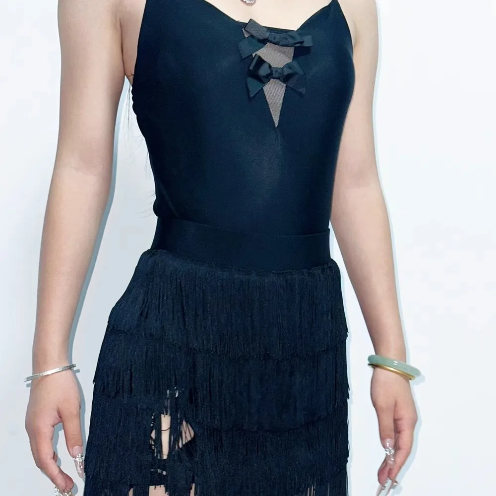 customized women's adult Latin national standard dance costume practice suit suspender tassel professional performance suit set