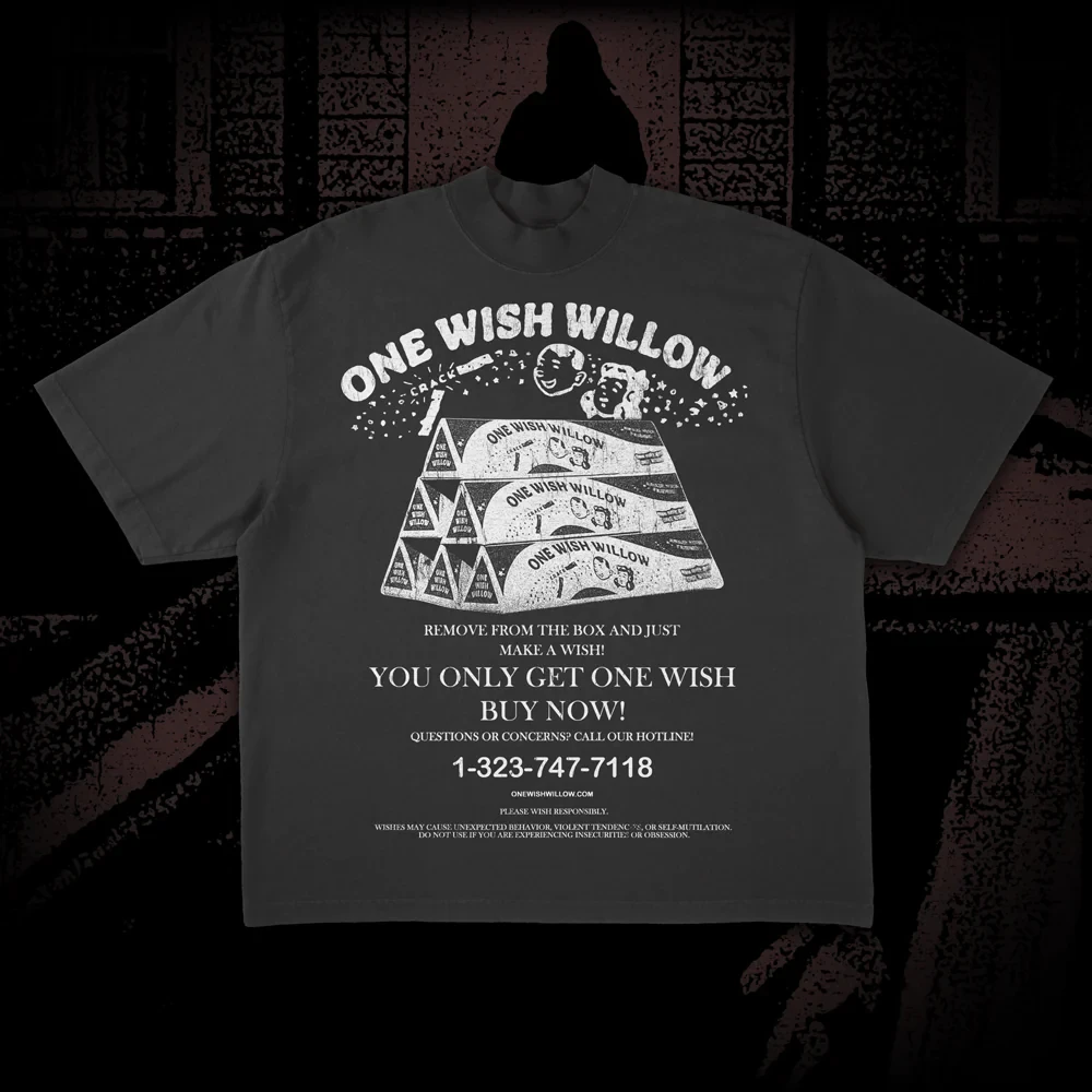 One Wish Willow Vintage Horror Print T-shirt Unisex Retro Creepy Movie Graphic Cotton Oversized Short Sleeve Gothic Streetwear