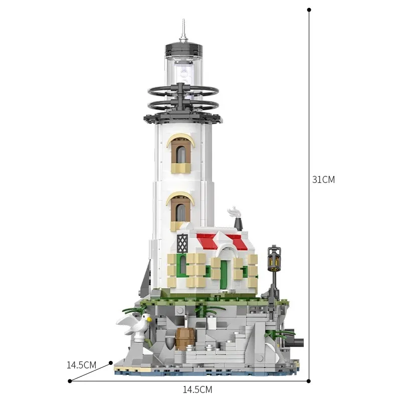 1092PCS Sea Island Electric Lighthouse Building Blocks Fisherman\'s Hut Light House Assembly Model Idea Decoration Kids Toys Gift