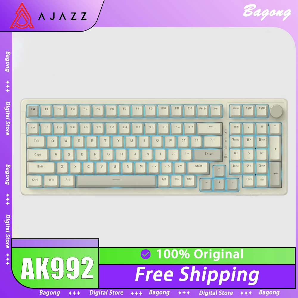 

AJAZZ AK992 Mechanical Keyboard Multifunctional Knob Three Mode Dynamic RGB Wireless Gaming Keyboard Hot Swap Pc Gamer Office