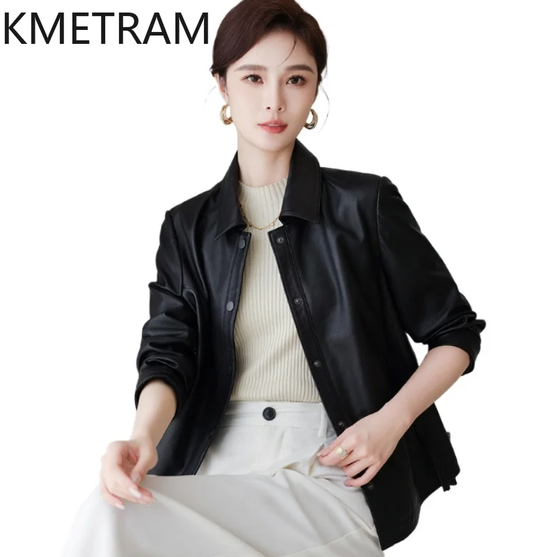 100 % erste Schicht Schaffell Jacke Frau hochwertige schwarze Echtlederjacken Frauen Herbst Damen Kleidung 2025 Ettка