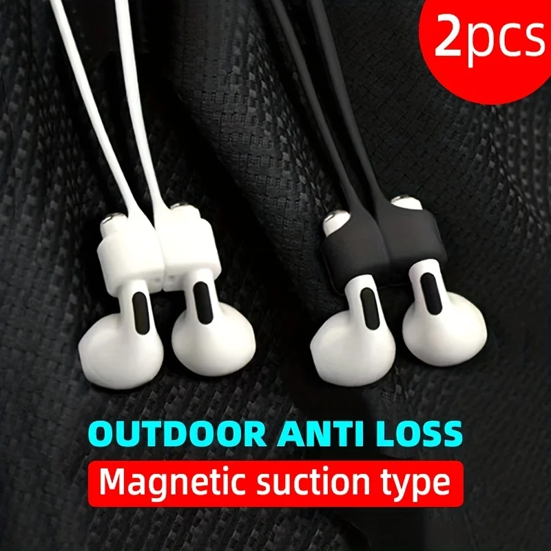 2 stücke Kombination Outdoor-Sport magnetische Absaugung Anti-Verlust-Seil geeignet für drahtlose BT-Kopfhörer, Silikon Anti-Verlust-Hals Seil