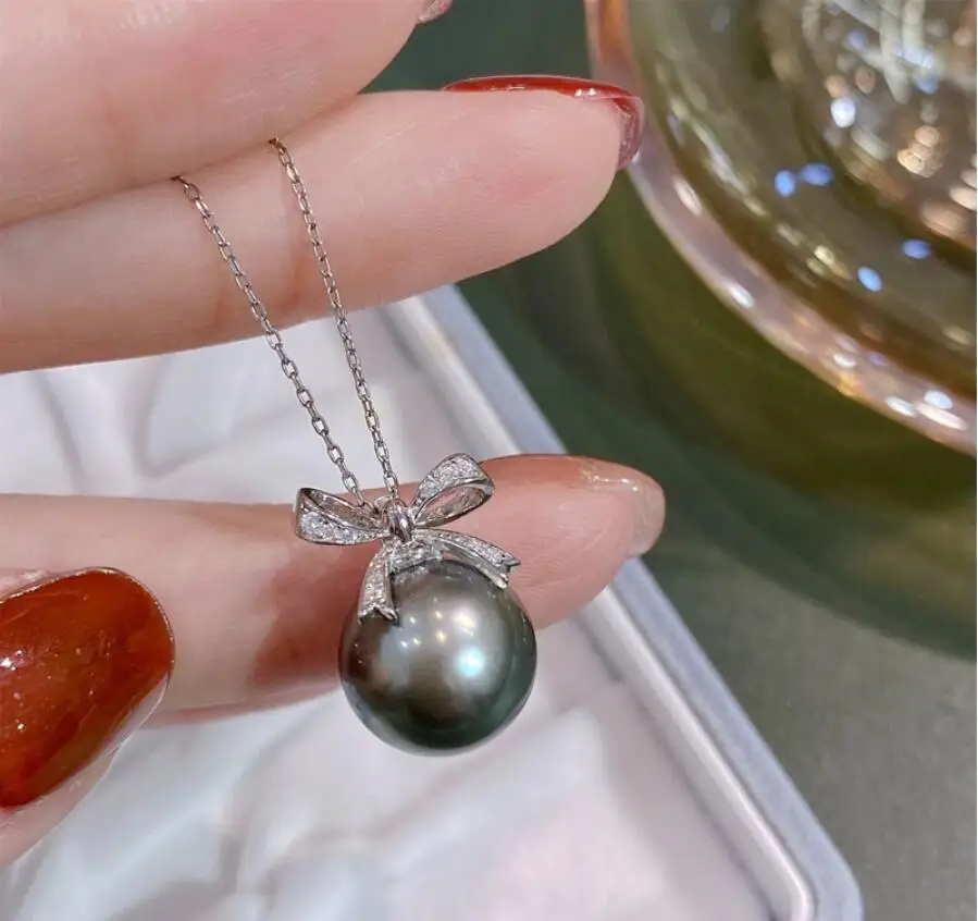 

charming 10-11mm south sea gold black pearl pendant silver necklace pearl necklace jewelry pendant