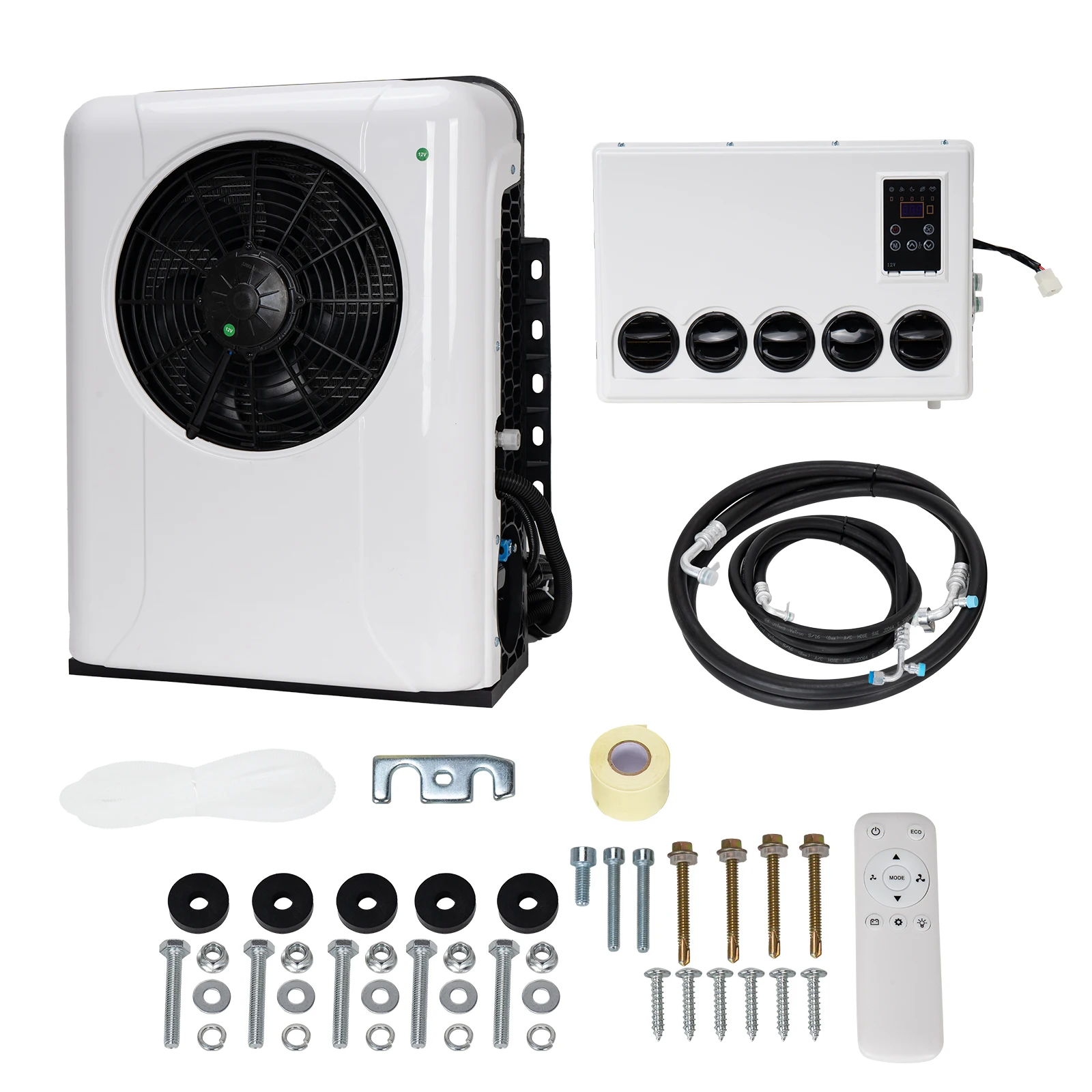 12V 12000 BTU Parking Air Conditioner for Semi Truck Sleeper Cab, DC Split AC System for RV Bus Caravan, Low Amp Draw Off-Grid Cooler
