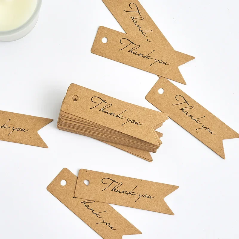 100pcs Thank You Tags White Brown Kraft Paper Tag Garment Shoes Box Decor Hang Tags DIY Craft Apparel Accessories Product Label view 2