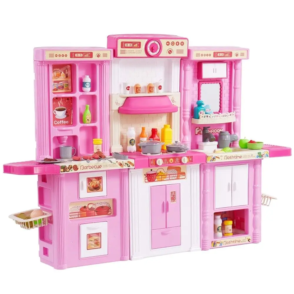 

Pretend Cooking Set for Kids 74 Piece Interactive Kitchen Toy with Accessories in Pink