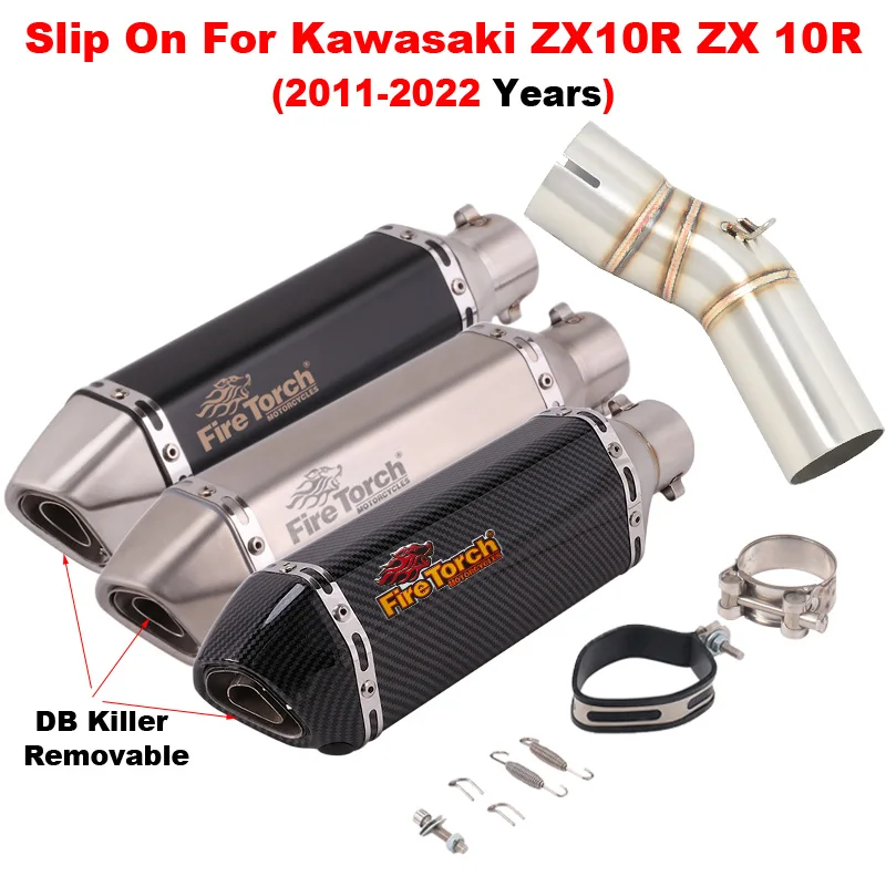 

Slip On For Kawasaki Ninja ZX10R ZX 10R 2011 - 2022 Motorcycle Exhaust Escape System Muffler Mid Link Pipe Removable DB Killer