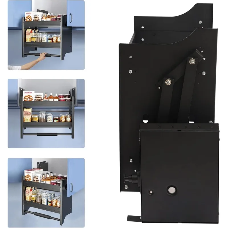 ダウンシェルフ、2段式ハイキャビネットプルダウンシェルフキャビネットオーガナイザー、キッチンキャビネットプルダウンシェルフ、頑丈な壁掛け式