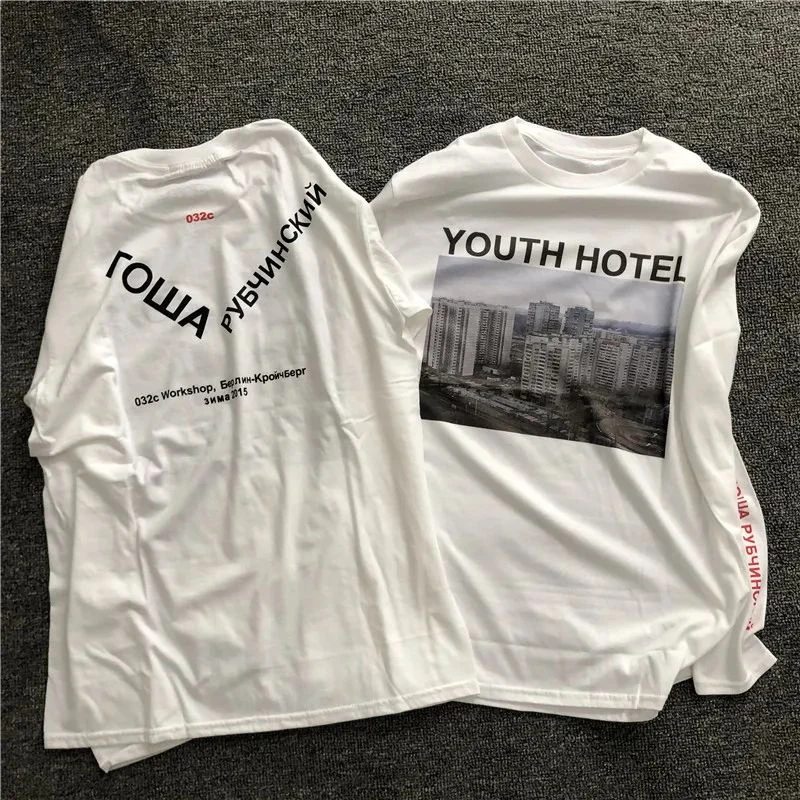 Gosha Building Long Sleeve Youth Hotel Russian 032c HD Digital Print Loose Tide Brand  Women  Long Sleeve T-shirt Clothing