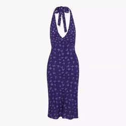 Women THE SADIE in Clover V Neck Halter La Dolce Vita Vibes Scooped Open Back Mini Dress