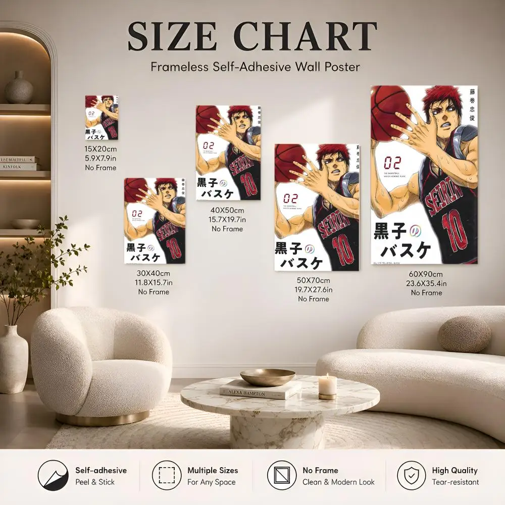 ANIME K-Kuroko no Basuke Game Room Damage Free Apartment Workspace Wrinkle Resistant Interior Decor Poster