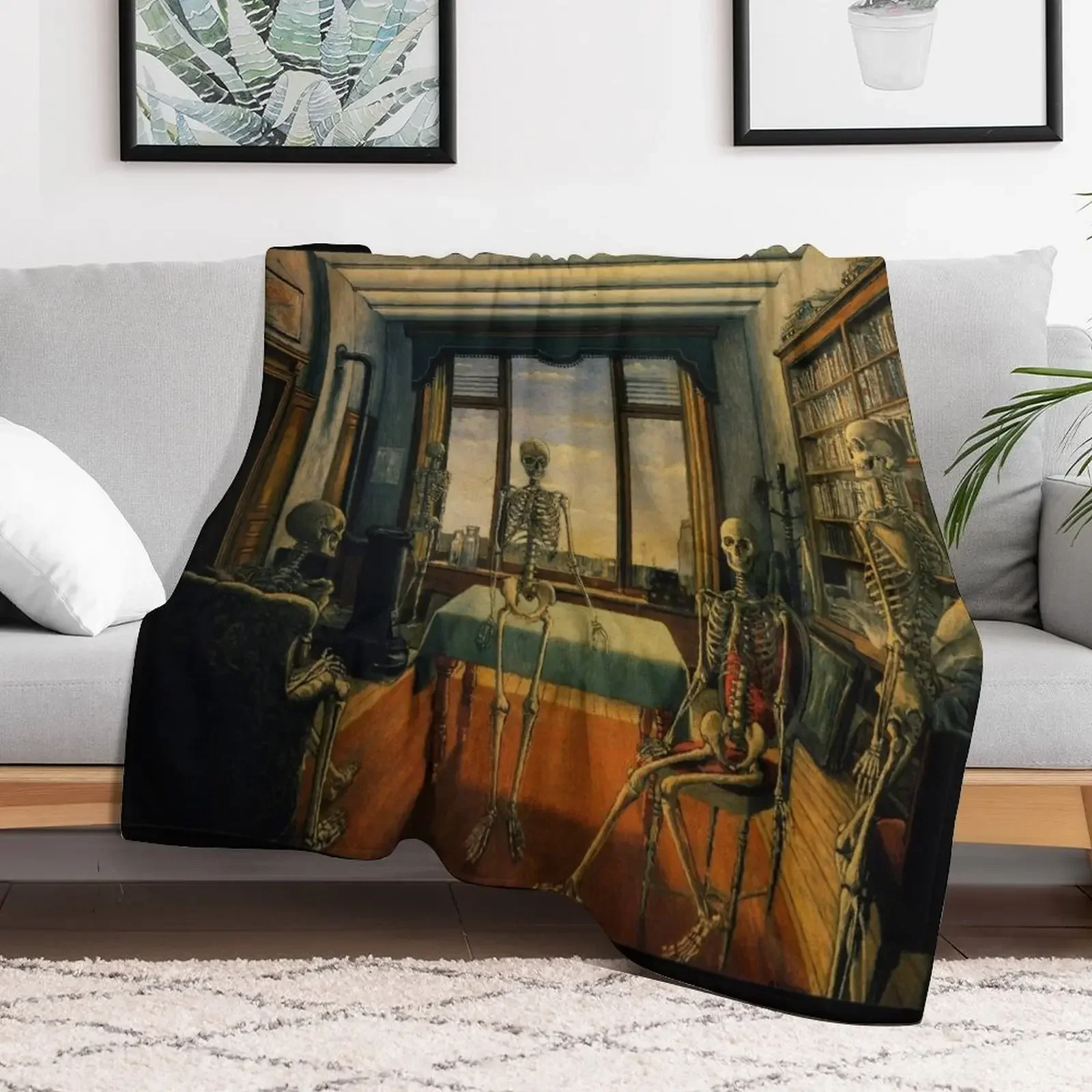 

Skeletons in an office, by Paul Delvaux Throw Blanket Thermals For Travel Thins christmas gifts Blankets