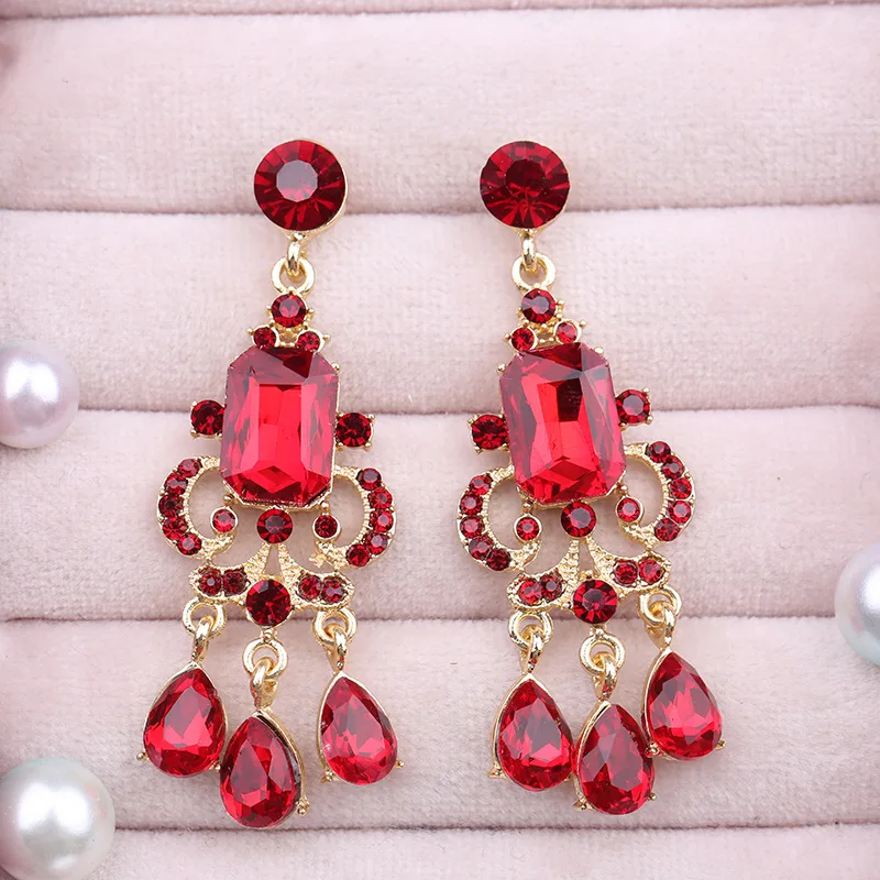 Retro crystal fringed earrings bridal water drop earrings star with light luxury toast dress earrings hot ** hair