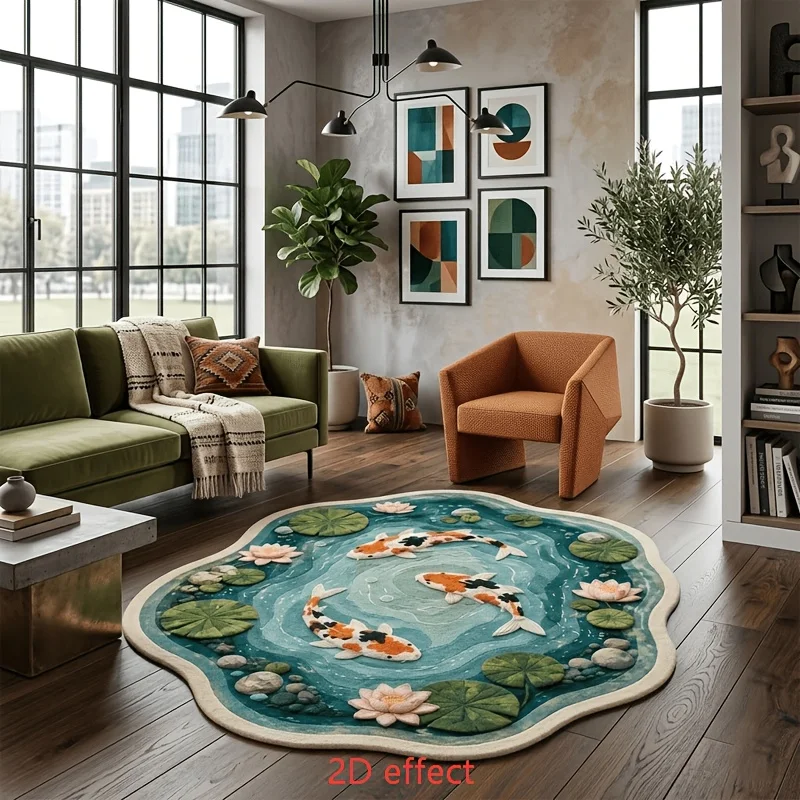 Pseudo 2D Pond Koi Pattern Irregular Modern Creative Style Doormat Lightweight Rug For Bedroom Living Room Bathroom Mat Home Dec