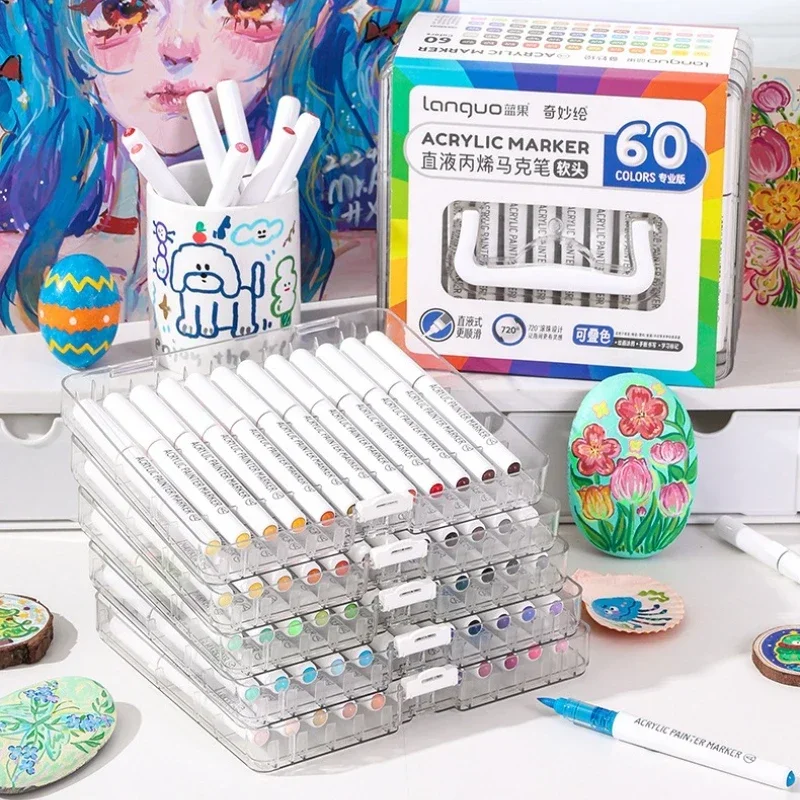 LANGUO 171 Colors Acrylic Colors Markers Direct Liquid Paint Marker Pen DIY Drawing with Storage Box Stationery School Supplies