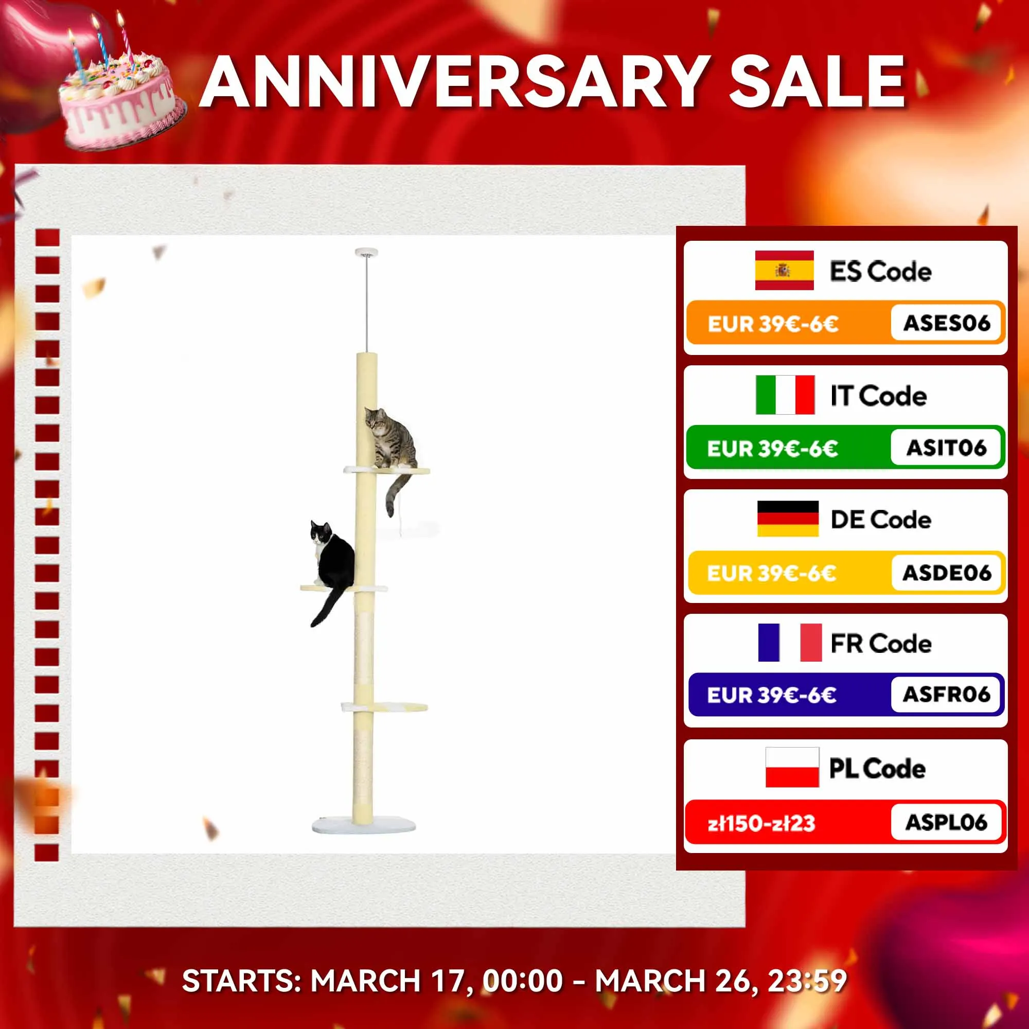 Secchio per tiragraffi da pavimento a soffitto da 220-260 cm con 3 piattaforme e sfera