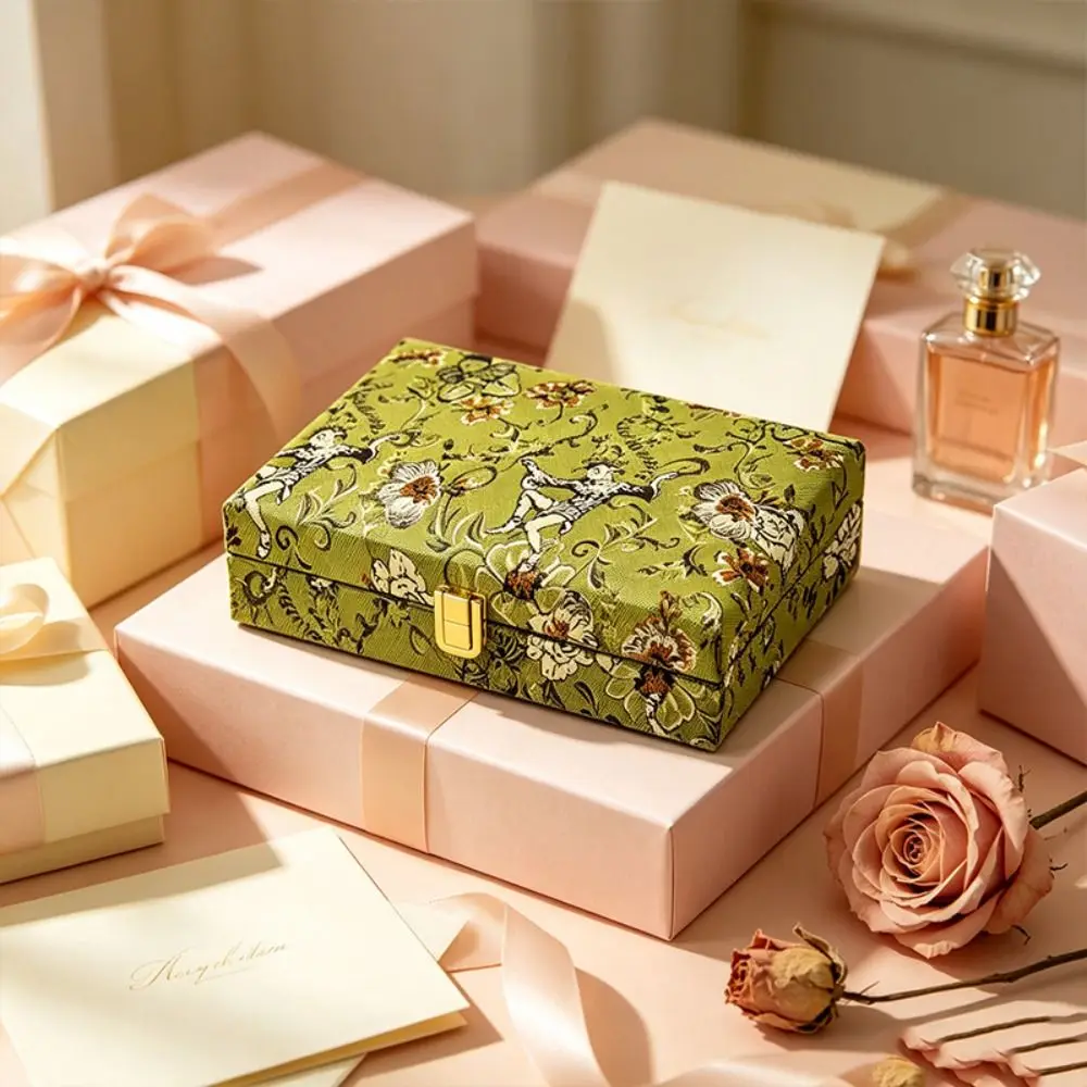 Retro Wooden Jewelry Box Embroidered Large Capacity Multi Compartment Jewelry Holder Floral Luxury Jewelry Storage Organizer