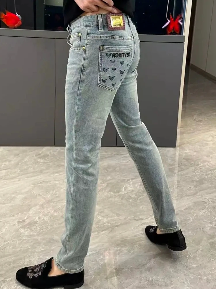 

High Quali Men's Casual Jeans Spring Summer New Arrival Faionable Versatile Busin Sle mid Waist Long Pants Slim Fit