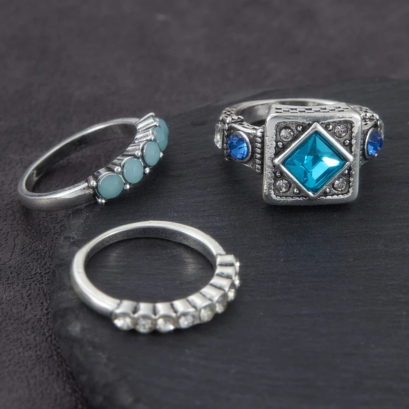 3pcs Multi-color Inlaid Three-dimensional Geometric Synthetic Zirconia Multi-layer Ring Bohemian Women's Banquet Party Jewelry