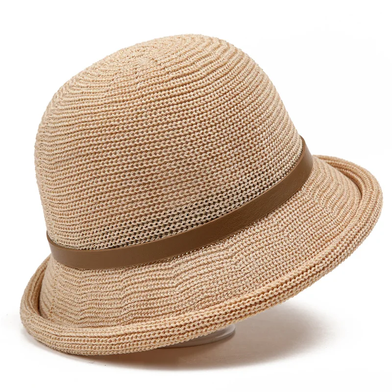 Women's Linen Hat Summer Sun Protection Thin Mom Style Hat Dome Bucket Hat Fashion All-match Sun-proof Beach Billycock 4