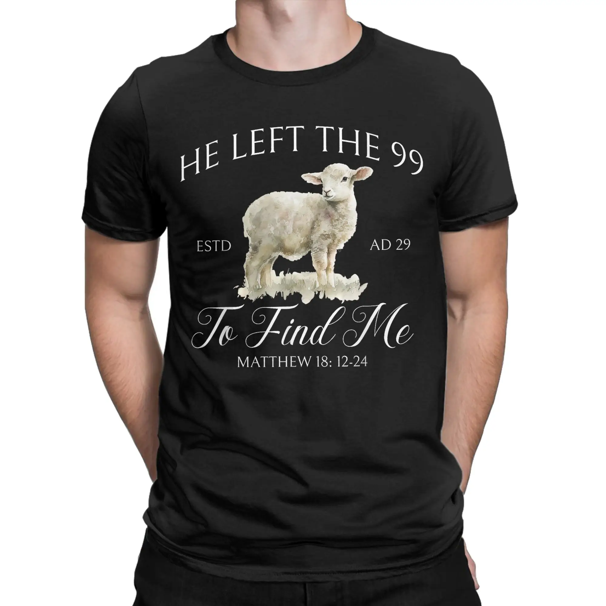 He Left The 99 to find me Jesus Leaves The 99 Christian T Shirt Men's 100%Cotton Top Tee Retro  Crewneck Short Sleeve