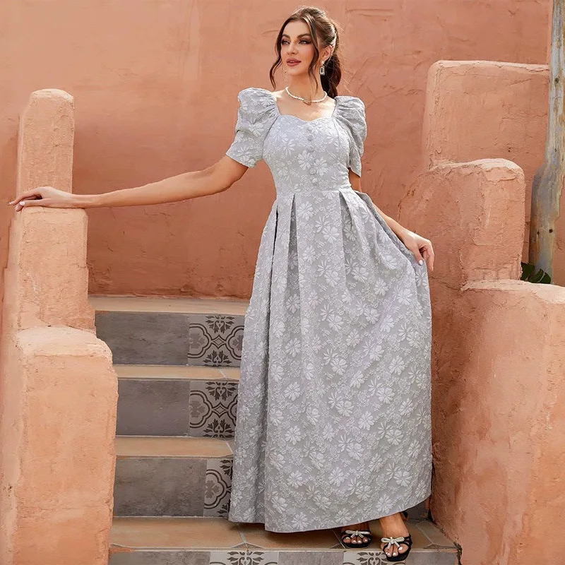 

TY-211225 Women's 2023 New Style Elegant Court Style Bubble Sleeve High Waist Dress