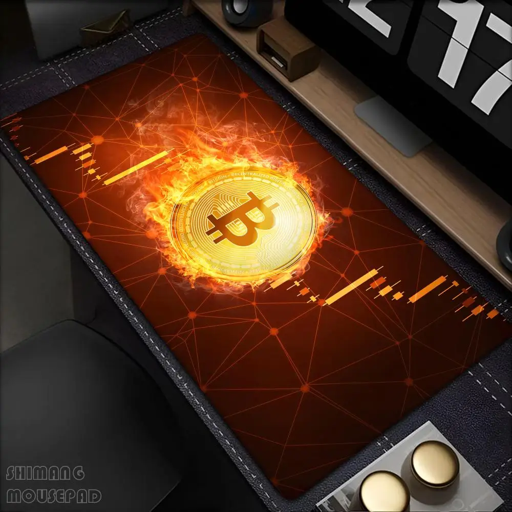 

bitcoin Mouse Pad Gaming Large HD Mousepad Anti-slip Rubber mouse mat Computer Gamer Desk Mat Stitched Edge Black gamer Mousepad