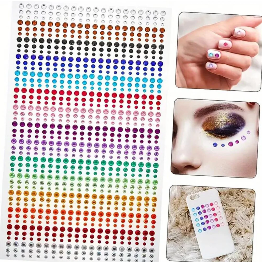 Autocollant de tatouage de gemme de diamant de visage, autocollants colorés de bijoux de biscuits, ongles, corps, tatouage, fard à barrage, maquillage, décoration de visage de bricolage, 3mm, 4mm, 5mm, 1pc