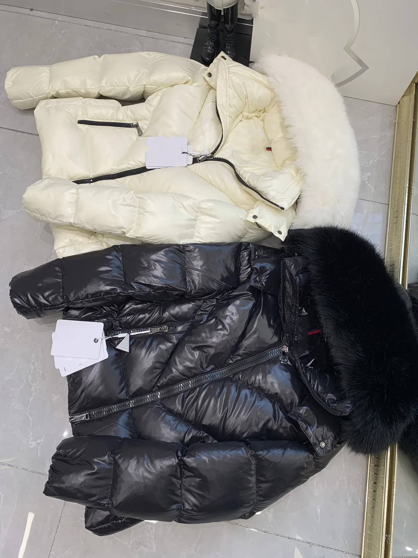 Women's Clothing Fox fur hooded down jacket with zip pockets and belt Winter New  NO.3