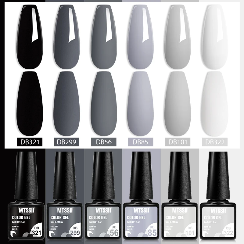 Set di smalti per unghie in Gel grigio 6 pezzi Moonlight Winter Colors vernice semipermanente Soak Off Gel UV Nail Art Manicure Base Top Coat Kit