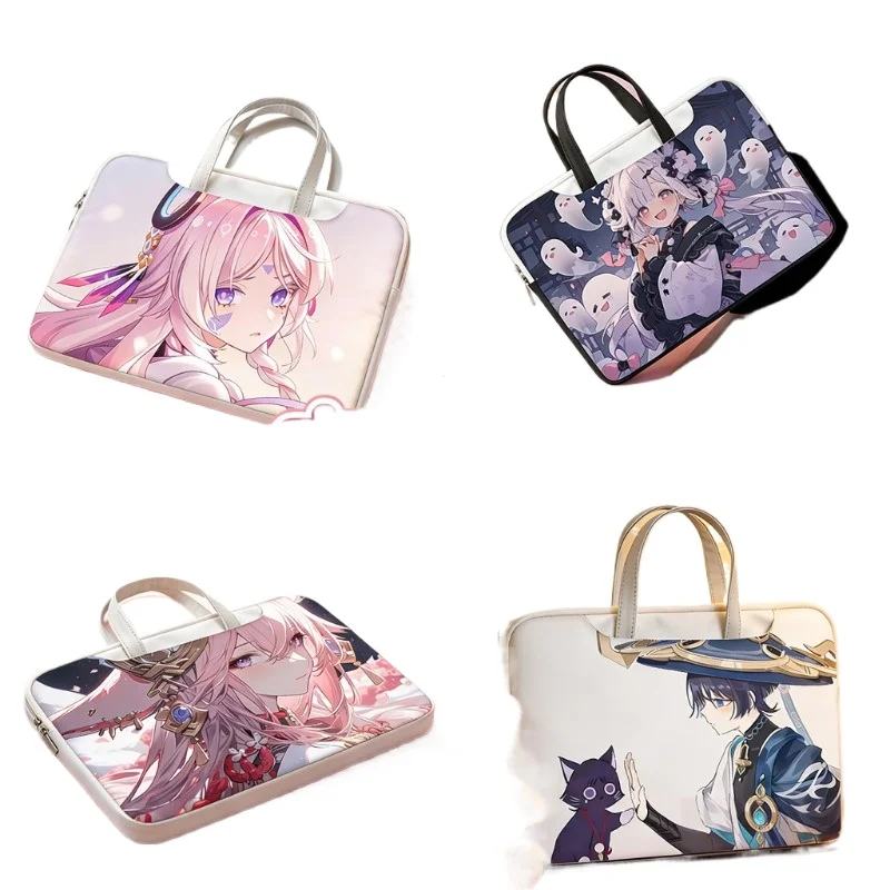 

Anime Peripheral Genshin Impact Laptop Bag Cute Portable Waterproof 12 13 14 15 16inch Cartoon Print PU Fashion Storage Bag Gift