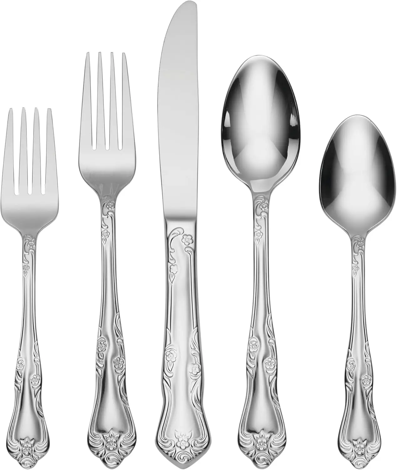 

20-Piece Stainless Steel Flatware Set, Service for 4, Dishwasher Safe, Elegant Floral Design