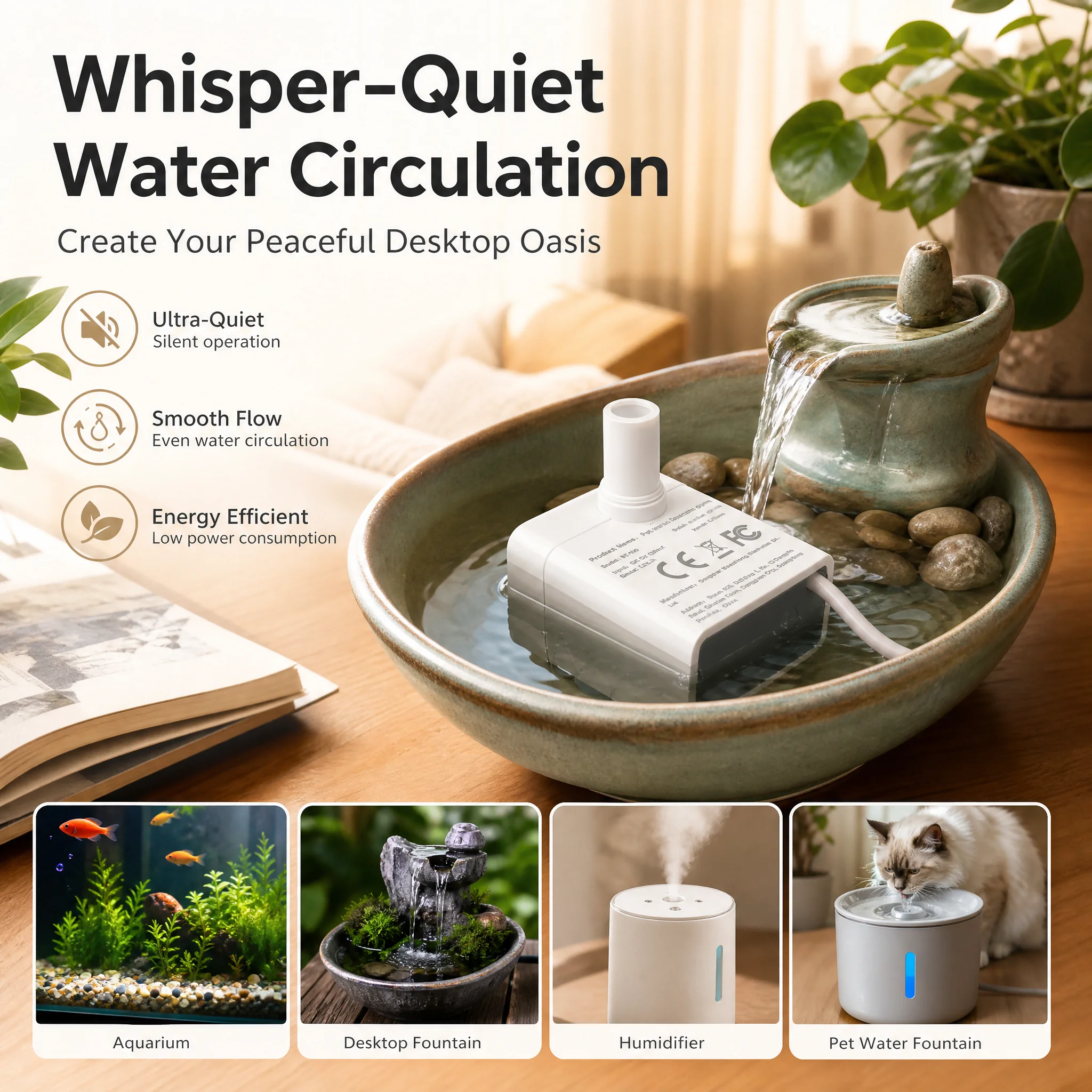 Ultra-leise USB-Aquarium-Fischbecken-Filtrationspumpe, Mini-Haustierbrunnen, Tauchpumpe mit einstellbarem Durchfluss, Wasserzirkulationspumpe 5V – Detail 3