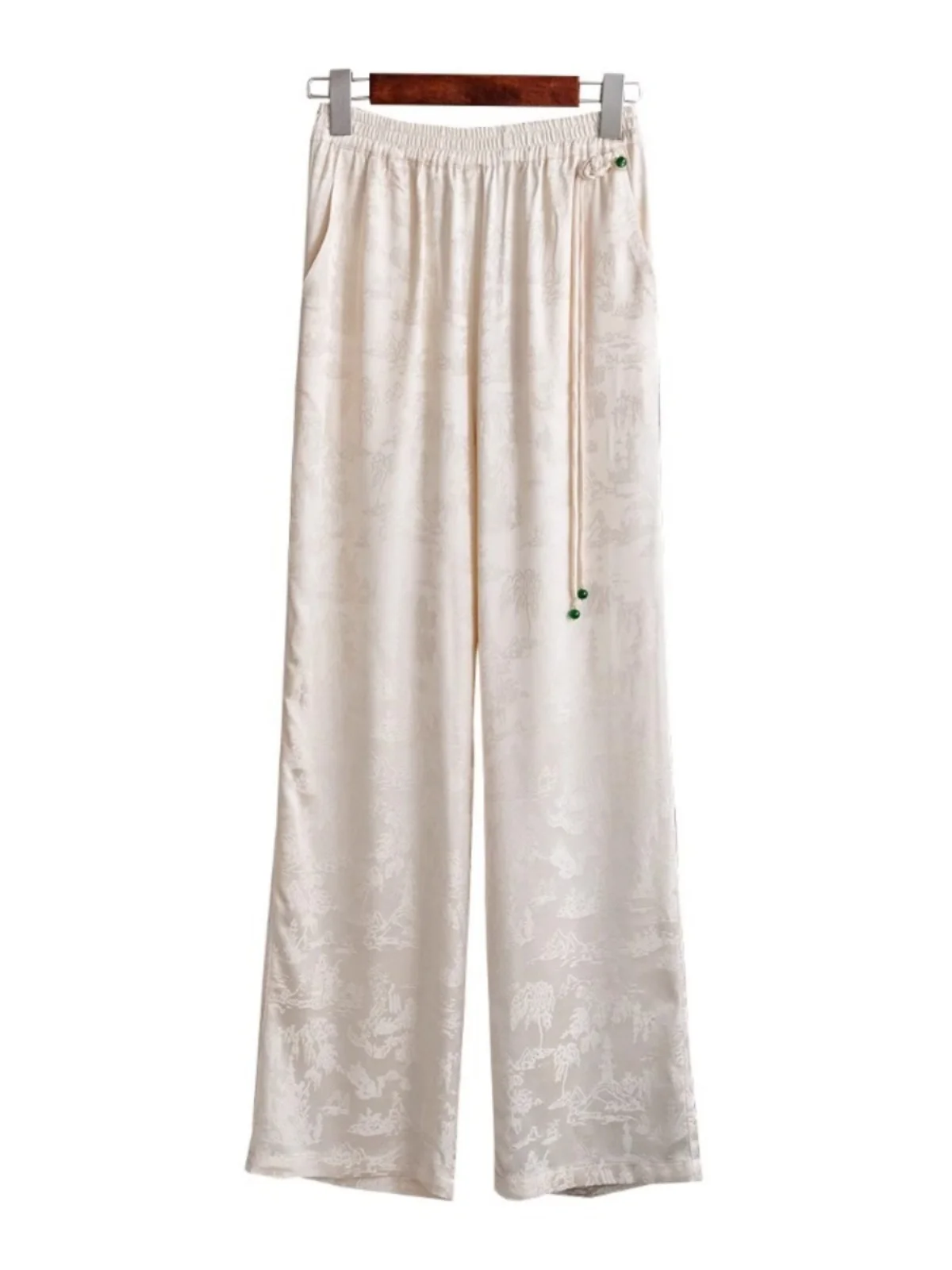 Nuovi pantaloni a gamba larga a vita alta cinesi Sle Pantaloni casual dritti in acetato dimagrante ad alta elasticità estiva da donna