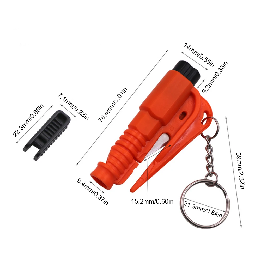 3-in-1 autoruitbreker gereedschap sleutelhanger glasbreker en veiligheidsgordelsnijder en overlevingsfluit noodsleutelhanger auto-ontsnappingstool