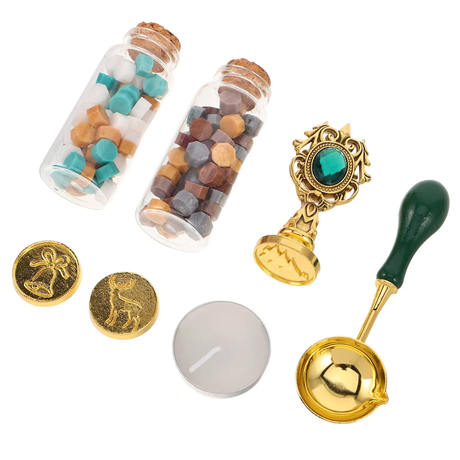 1Set Elegant European Gemstone Handle Wax Seal Stamp Kit Retro DIY Letter Sealing Stationery Envelope Wedding Invitation