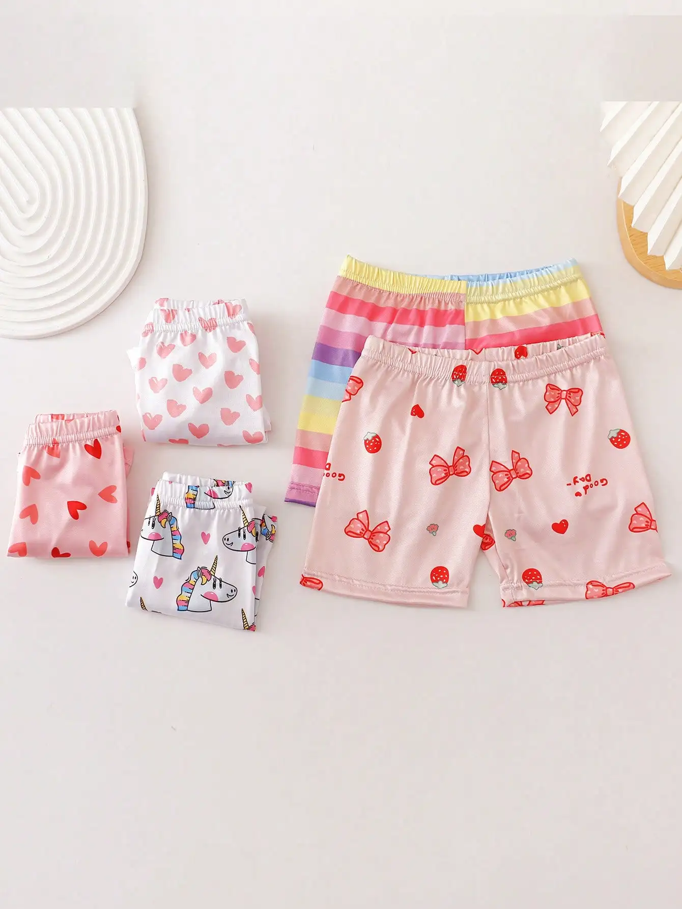 5Pcs Kids Girl Safety Shorts 2-11Y Unicorn & Heart Print Elastic Waist Shorts Soft Polyester Spandex Under Dress Summer Daily view 3