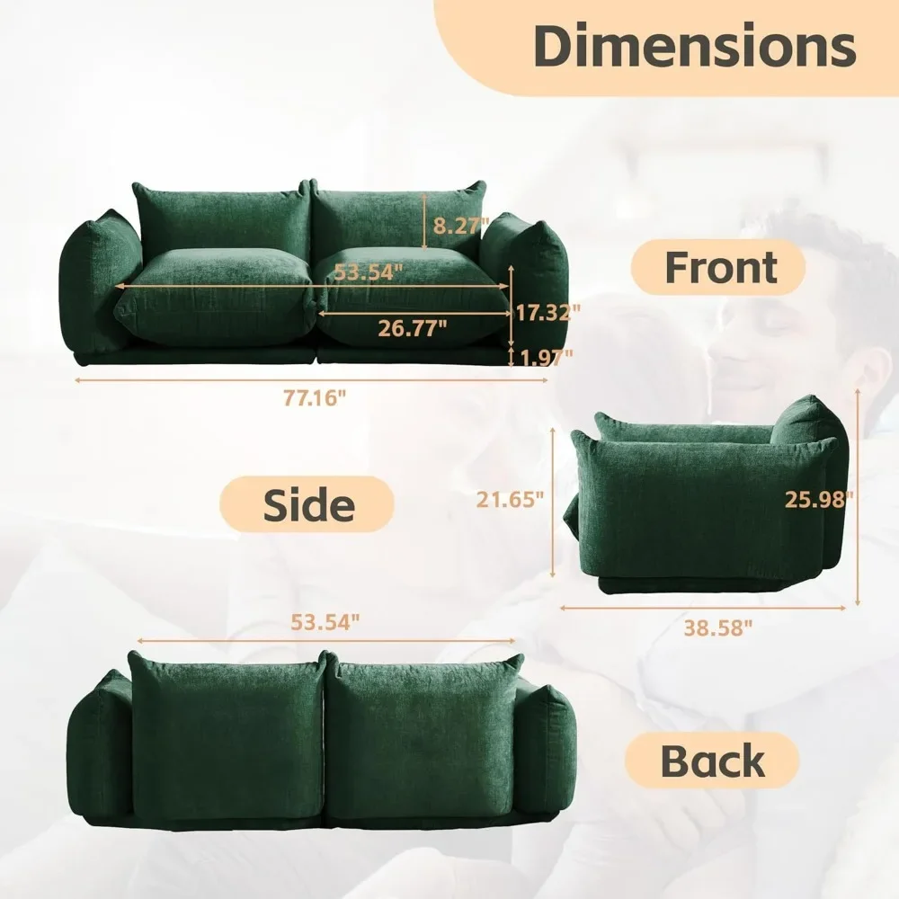 77.16 Inch Modular Sectional Sofa, Modern Chenilleyarn 2 Seater Sofas Sets, Minimalist Convertible Sofa Couch