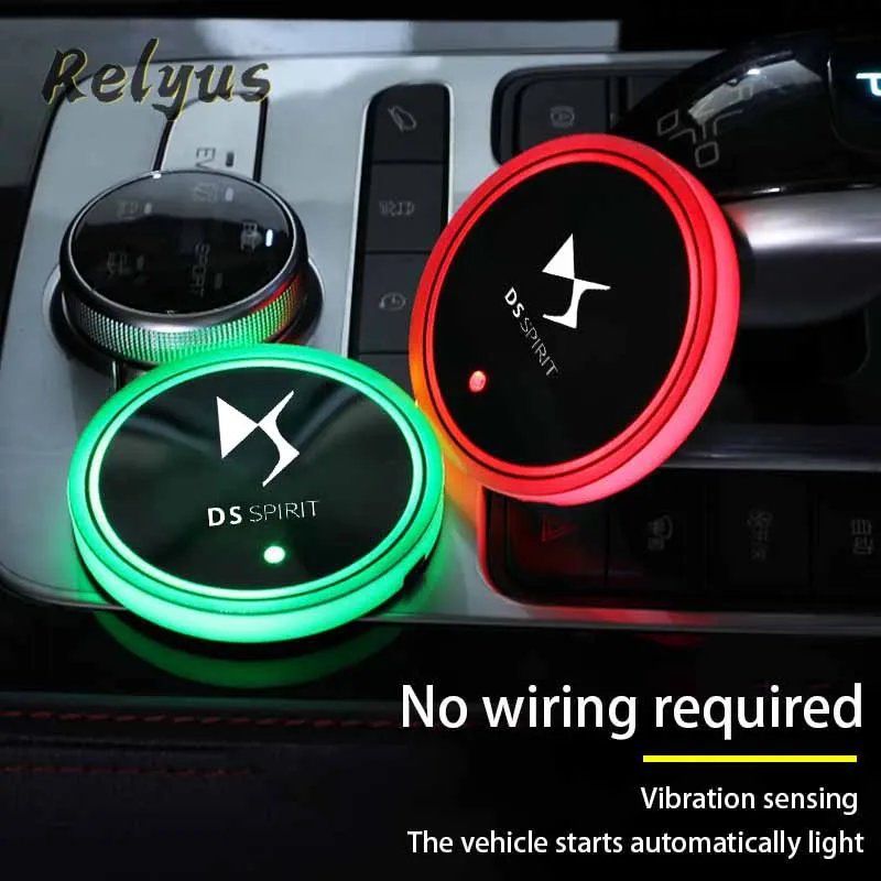 Luminous Car Water Cup Coaster Holder 7 Colorful USB Charging Led Atmosphere Light For DS SPIRIT DS3 DS4 DS4S DS5 DS 5LS DS6 DS7