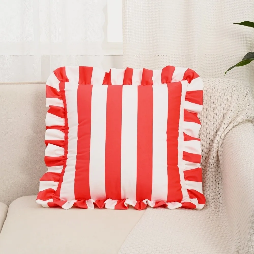 Fashion Striped Pillowcase Lotus Leaf Skirt Edge Velvet Pillow Case Soft Home Decor Bedding Pillow Cover Bedroom Living Room
