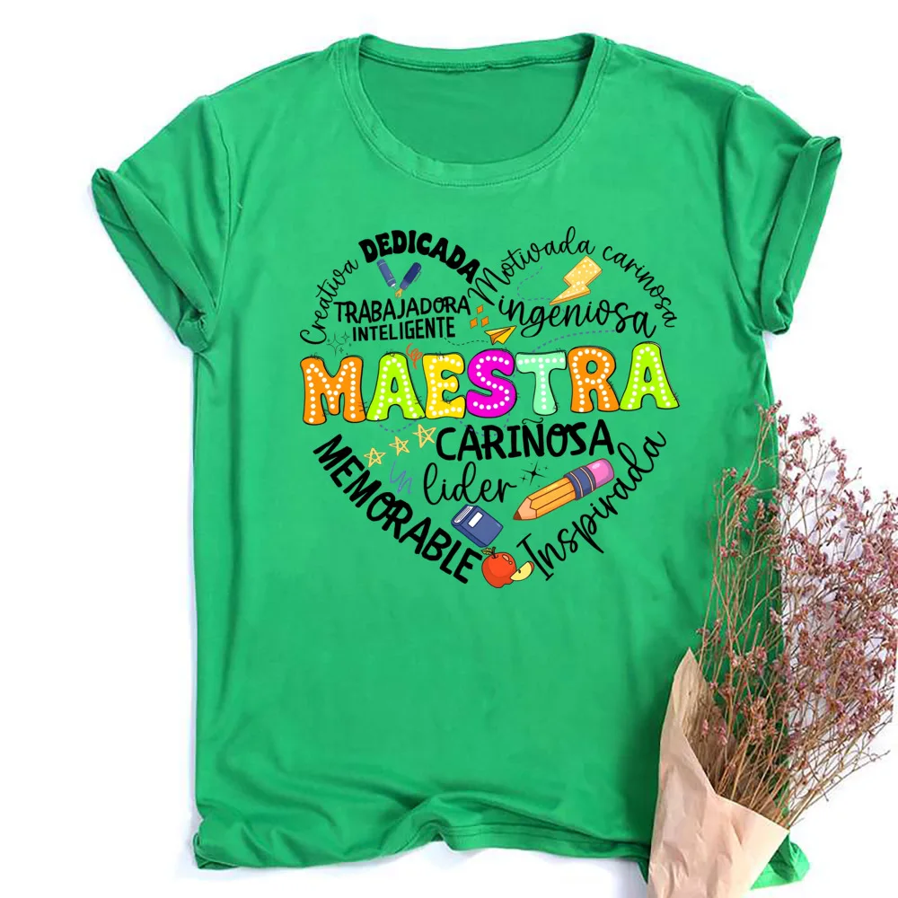 Casual Maestra Print Womens T-shirt Short Sleeve Round Neck Fashion Tee Shirt Teacher Comfy Tees Top Best Gift To Teacher