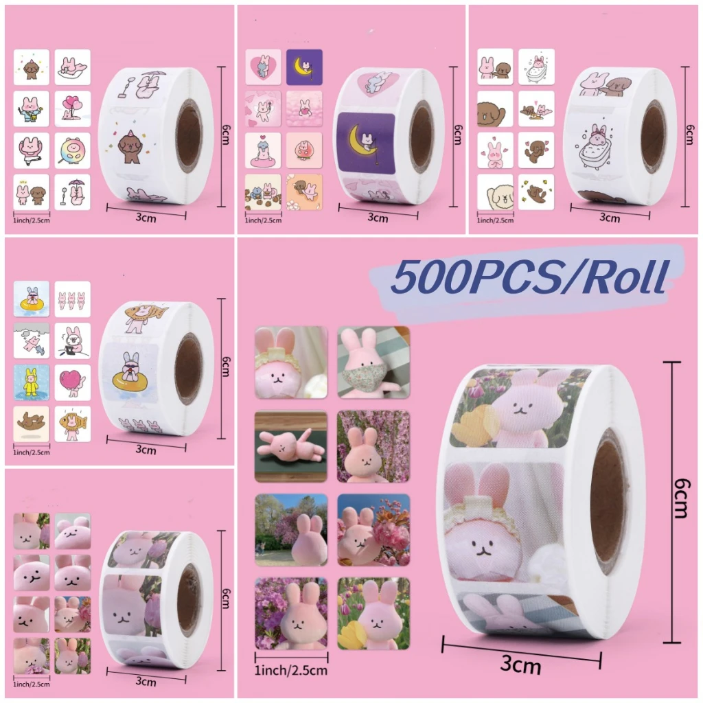 

500PCS/Roll Round Cute Pink Rabbit Stickers - Adhesive Sealing Labels for Parties Albums & Diary Decor LanLanStickersWorld Store