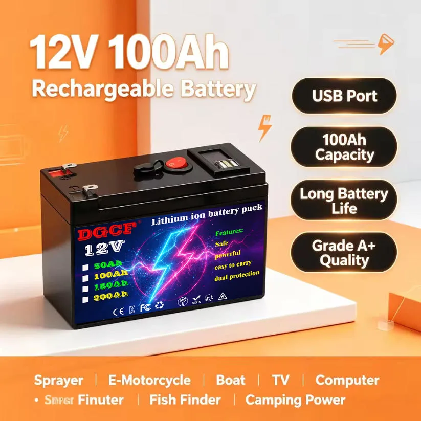 12V 100Ah 150Ah 200Ah 300Ah LiFePO4 Battery Rechargeable Cells 15000 Cycle with BMS For RV/ Vans/ Camping/ Home Storage/Solar