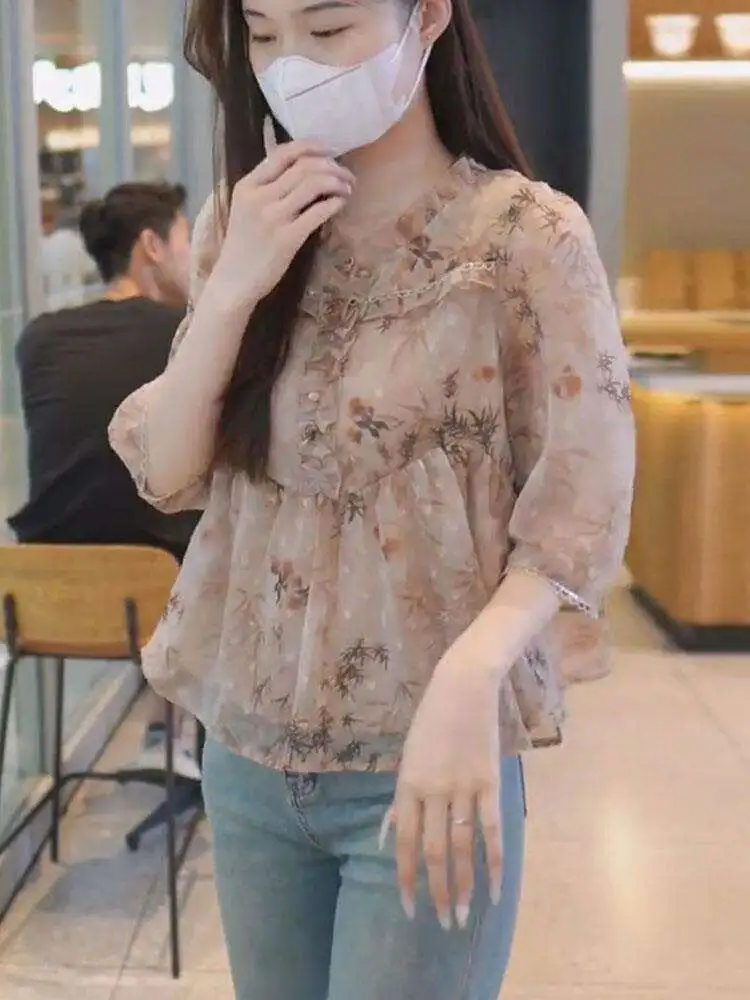 

Elegant Fairy-Like Shirt Korean Style Loose Fit Button Detail Breathable Summer Fashion for Young Women Commute Wear