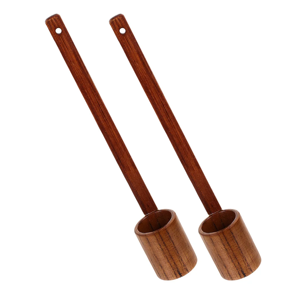 

2pcs Vintage Wooden Wine Ladle Long Handle Flat Bottom Beer Scoop Soy Sauce Vinegar Oil Measuring Pouring Spoon Kitchen Serving