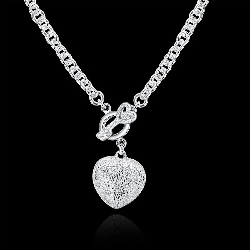 

Hot sale 925 Sterling Silver Necklace Jewelry 18 inches Shiny Crystal Heart Key necklace for women Christmas gift