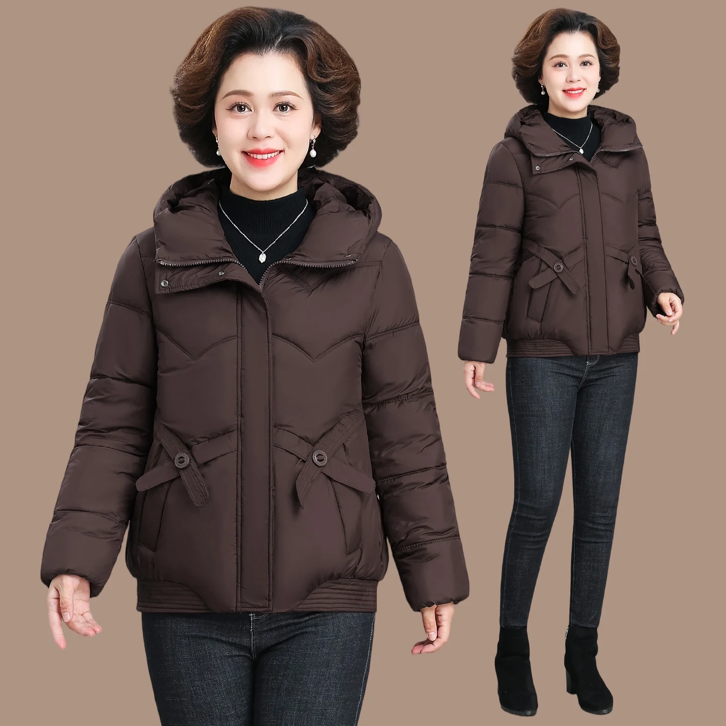 

Утепленное хлопковое пальто для женщин среднего возраста, осенне-зимнее, теплое, модное, из полиэфирного волокна, на молнии