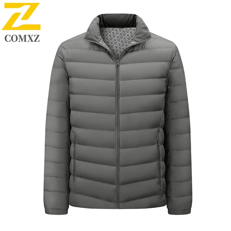 

COMXZ классический мужской пуховик с воротником-стойкой, ультра легкая теплая парка для работы на открытом воздухе, морозостойкое зимнее пуховое пальто для отдыха и прогулок