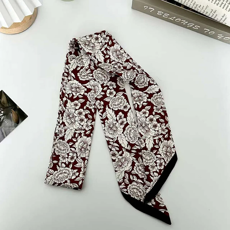 Luxury Fashion Woman Skinny Silk Scarf Long Hair Strip Silk Ribbon Small Neck Scarves Flower Bag Handle Ribbon Kerchief Lady Tie - view 6